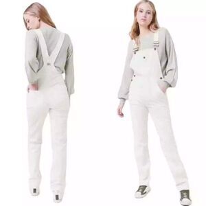 Faherty Women Cream White Corduroy Mechanic Straight Leg Walker Overall Sz Small